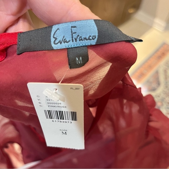 Anthropologie Eva Franco Silk Organza Deep Red Sheer Blouse Balloon Sleeves Sz M - Picture 9 of 12